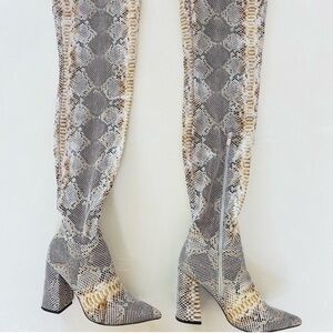 Truffle Collection Thigh High Vegan Leather Snakeskin Heeled Boots 7
